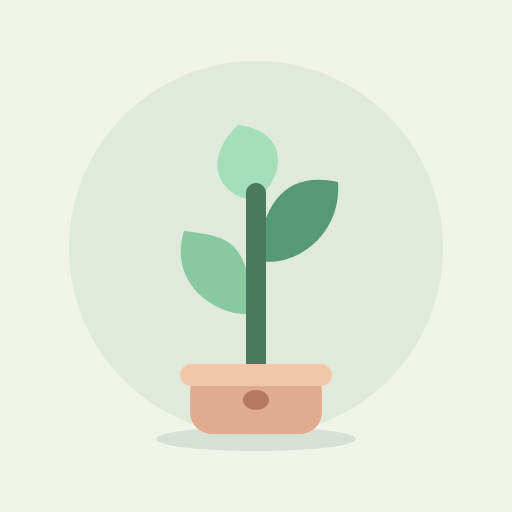 An original mint sprout with three leaves and a peach pot