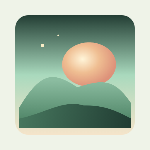 An original sunrise with peach and mint light behind layered forest hills