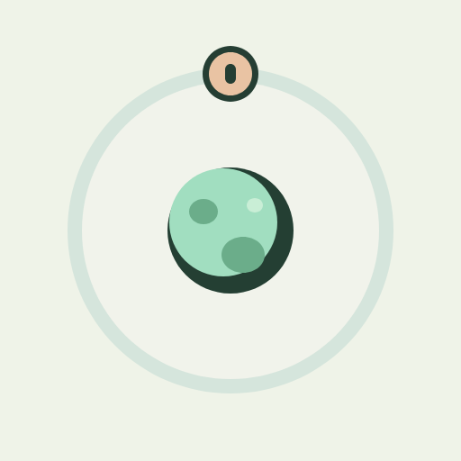 A mint-green planet with a peach-colored satellite