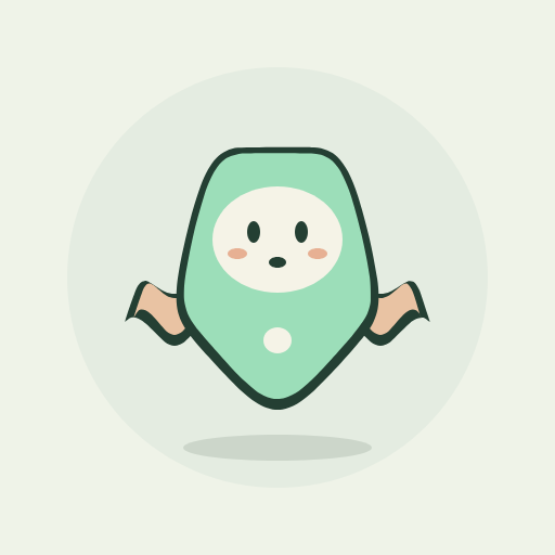 An original mint creature with peach wings, organic curved outlines and a soft shadow